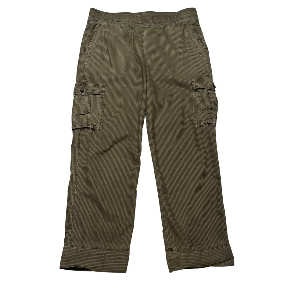 James Perse Seersucker Stripe Cargo Pants Womens 3/Large Granola Army READ